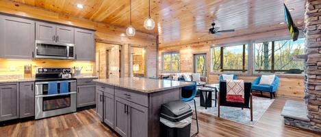 冷蔵庫、電子レンジ、オーブン、コンロ