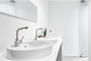 Hair dryer, towels, toilet paper