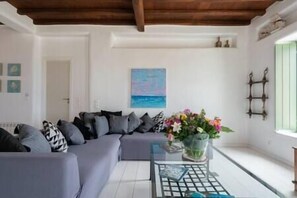 TV, fireplace - Villa Irilia, private pool & unrestricted sea view, Villa Irilia, private pool & unrestricted sea vi... (Faros Armenistis)