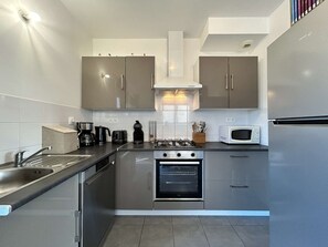 Fridge, microwave, oven, dishwasher