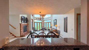 Smart TV, fireplace, DVD player