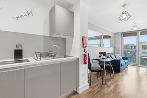 Fridge, microwave, oven, dishwasher