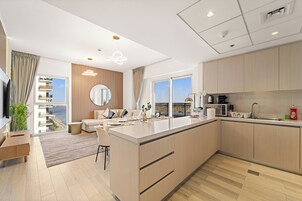 Premium Apartment, Balcony, Canal View | Private kitchen | Full-size fridge, microwave, oven, stovetop