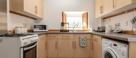 Fridge, microwave, oven, electric kettle