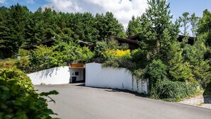 A secluded cabin surrounded by dense forest, with a white exterior wall and a wooden roof. - Apartment in Saalfelden near Ski Slopes (Saalfelden am Steinernen Meer)