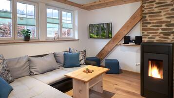 Fernseher, Kamin, Tischtennisplatte, Stereoanlage