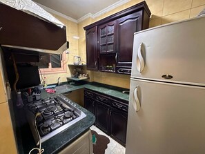 Fridge, microwave, oven, electric kettle