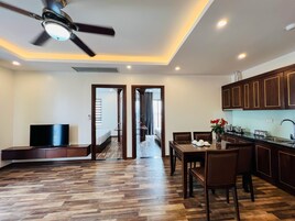 Minibar, desk, laptop workspace, soundproofing