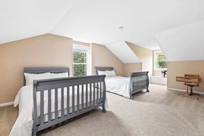 4 bedrooms, iron/ironing board, travel cot, WiFi