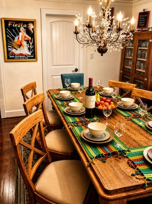 Dining - "Milam Mill Haus” : 1925 Historic German home “Large Hot Tub”. (Fredericksburg)