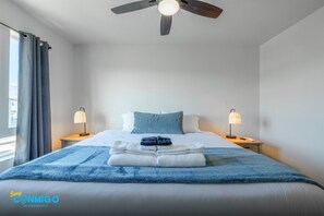 3 bedrooms, desk, iron/ironing board, travel cot