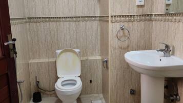 Ducha, toallas, jabón, papel higiénico