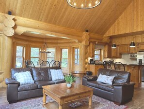 Télévision, cheminée, lecteur de DVD, baby-foot