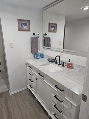 Hair dryer, towels, toilet paper