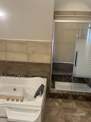 Shower, jetted bath, hair dryer, bidet