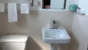 Shower, towels, soap, shampoo