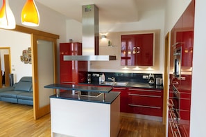 Deluxe Apartment, City View | Private kitchen | High chair - Katerina's Old Town Suite (Prague)