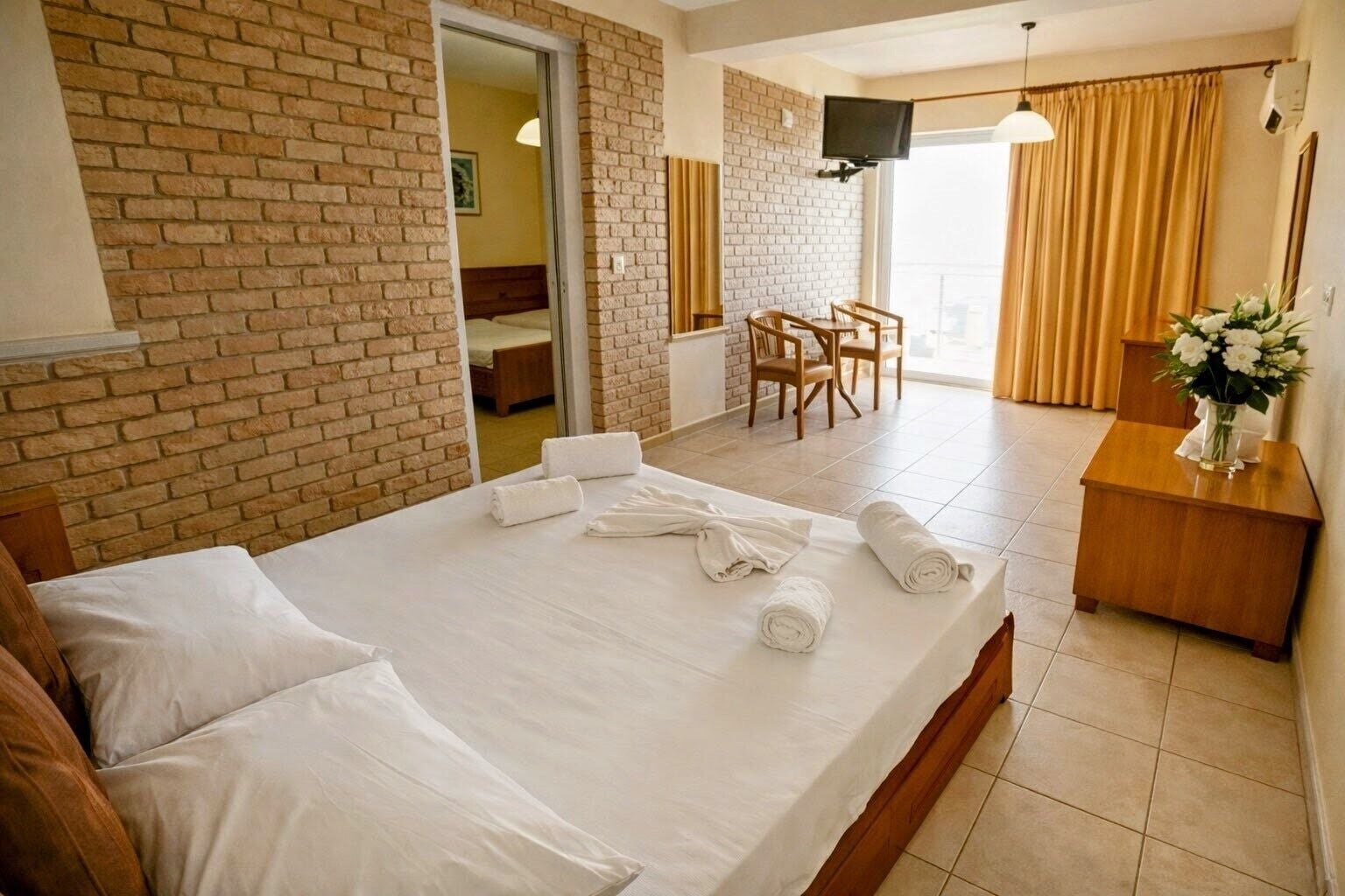 Family Quadruple Room, Beach View | Laptop workspace, free WiFi