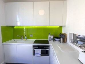 Fridge, microwave, oven, dishwasher