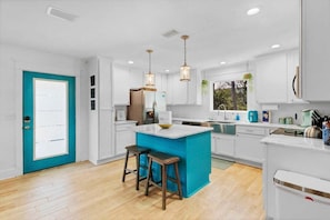 Fridge, microwave, stovetop, dishwasher - Pet-Friendly Beach House Private Beach Bay Access (Baldwin County)