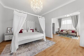 1 bedroom, desk, iron/ironing board, travel crib