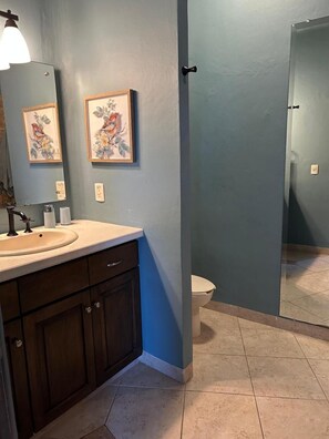 Dusche, Haartrockner, Handtücher, Seife