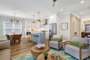 Smart TV, fireplace - Serenity Oasis - Villa 2 - Professionally Designed Duplex Home with Luxurious Heated Pool and Spa! (Saint Simons Island)