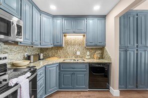 Fridge, microwave, oven, dishwasher