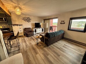 Smart TV, fireplace, ping pong, books