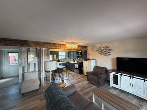 Smart TV, fireplace, ping pong, books