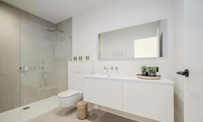 Douche, séchoir à cheveux, serviettes fournies