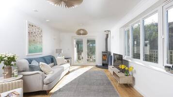 Smart-TV, Kamin, Stereoanlage