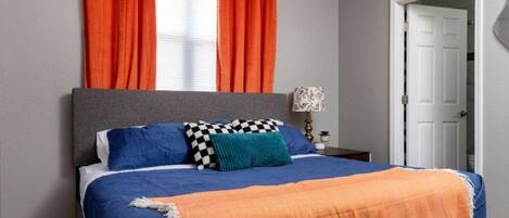 1 bedroom, desk, iron/ironing board, travel cot