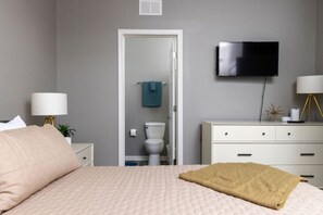 1 bedroom, desk, iron/ironing board, travel cot