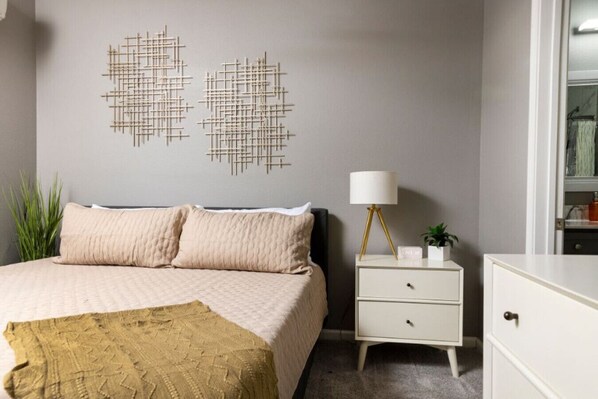 1 bedroom, desk, iron/ironing board, travel cot