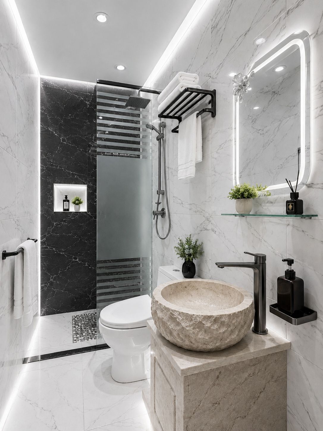 Separate tub and shower, slippers, bidet, towels