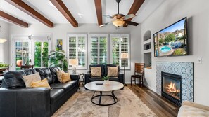 TV, fireplace, offices