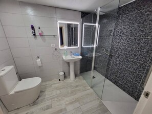 Dusche, Haartrockner, Handtücher