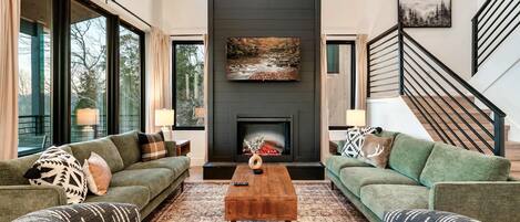 TV, fireplace, offices
