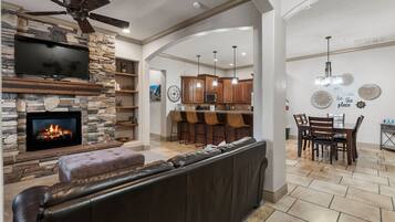 TV, fireplace, offices