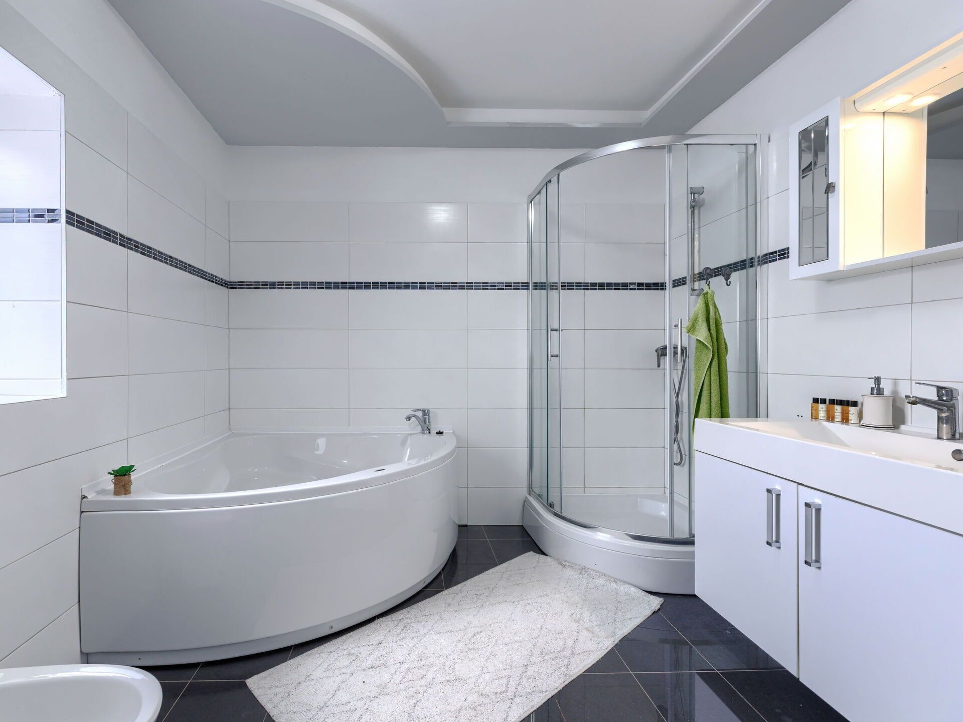 Bathroom, Interior Design, Bathtub, Plumbing Fixture, Flooring, Floor, Sink, Tap, Ceiling, Plumbing