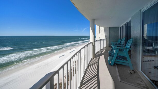 A balcony with a view of the beach and ocean. - Beachfront Long Beach Tower IV 1205, Pools, Hot Tub, FREE Golf & Perks! (Panama City Beach)