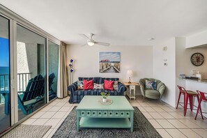 Living area - Beachfront Long Beach Tower IV 1205, Pools, Hot Tub, FREE Golf & Perks! (Panama City Beach)