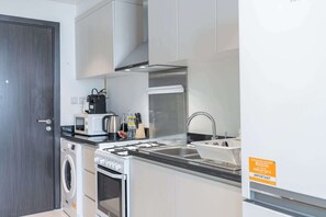 Fridge, microwave, stovetop, toaster