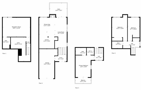 Piante dei piani di un edificio con diverse stanze, tra cui camere da letto, bagni, cucina e sala ricreativa.
