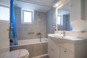 Hair dryer, towels, toilet paper