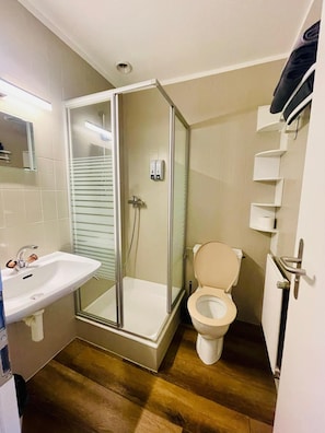 Classic Double or Twin Room, Balcony, Mountain View | Bathroom | Shower, hair dryer, towels, soap - Auberge les Charmettes (Bourg-Saint-Pierre)