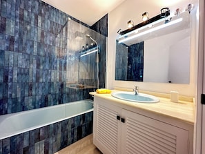 Eco-friendly toiletries, hair dryer, towels, soap