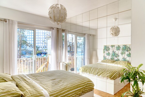 1 bedroom, desk, iron/ironing board, travel crib