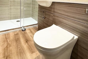 Douche, serviettes fournies, papier toilette